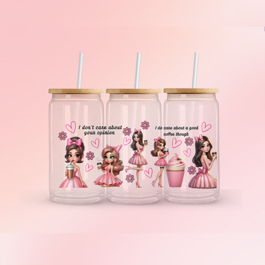 Glass Can  | Iced Coffee Cup | 16 oz  | Caffee Coquette