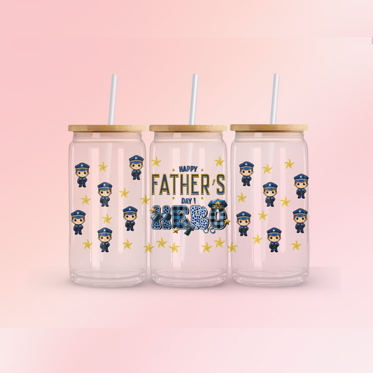 Glass Can  | Iced Coffee Cup | 16 oz  | Police Dad