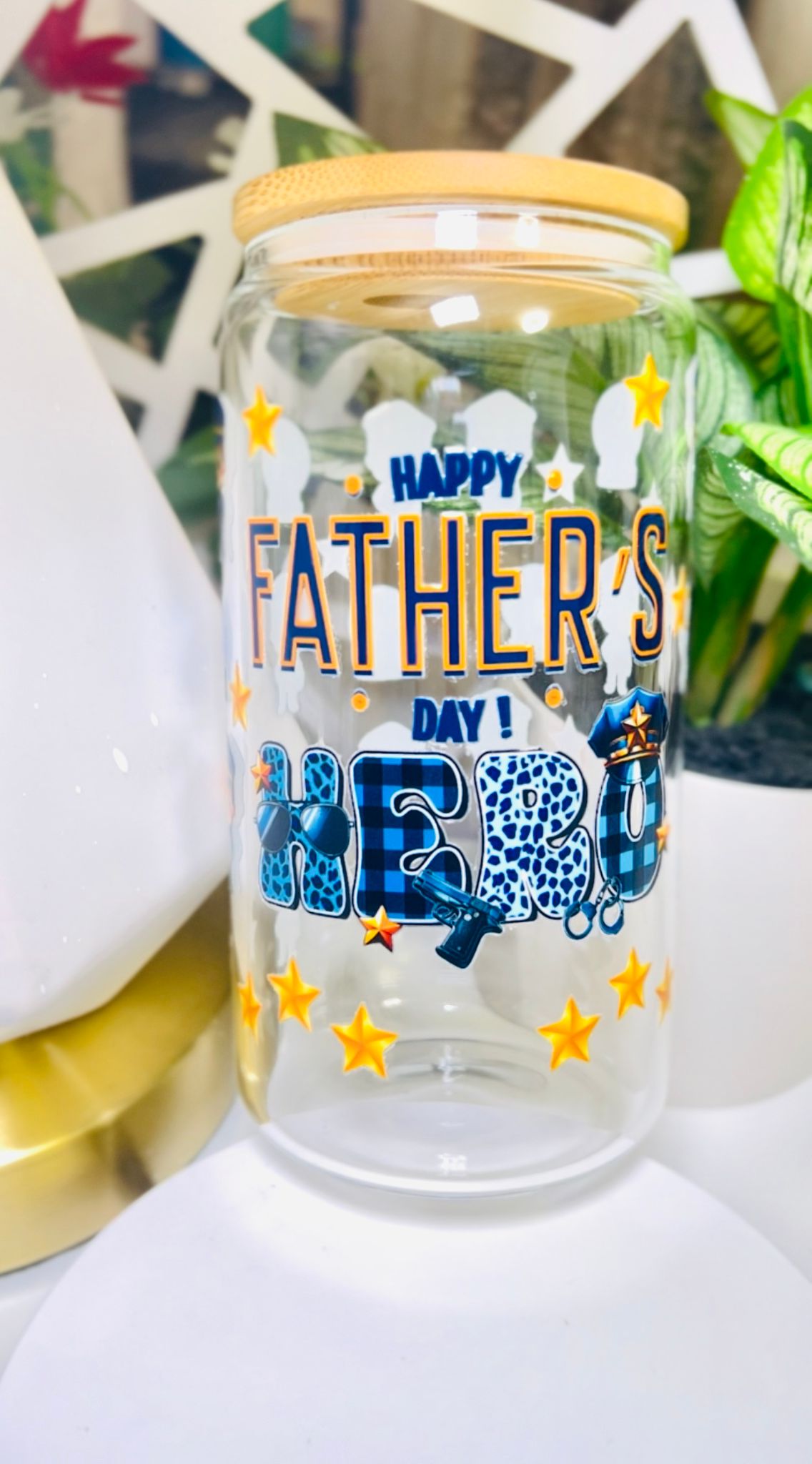 Glass Can  | Iced Coffee Cup | 16 oz  | Police Dad